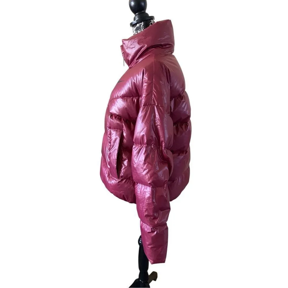Nike Burgundy Quilted Down Duck Puffer Jacket Water Repellant Coat Wmns Sz Small